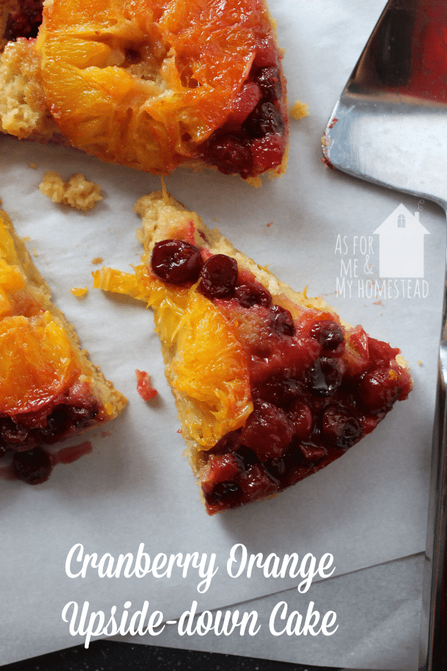 Cranberry Orange Upside-down Cake is a fun variation on the traditional pineapple dessert | www.asformeandmyhomestead.com