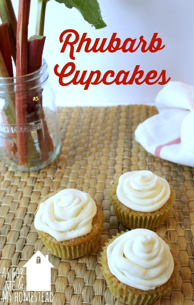 Rhubarb Cupcakes | As For Me and My Homestead - Sweet and tart, this rhubarb cupcake recipe is full of the flavor of spring!