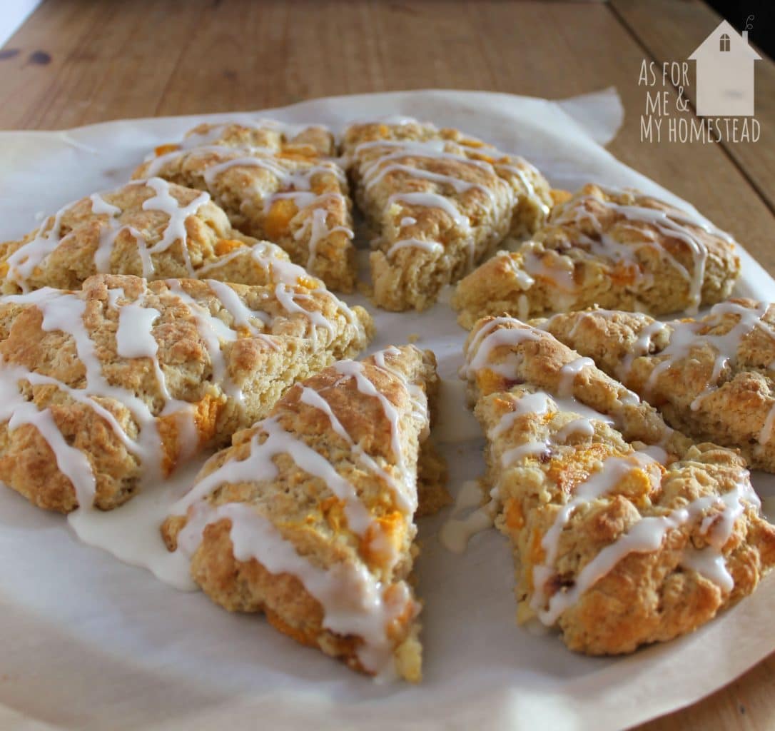 Perfect for breakfast, brunch, or snacks, these Peach Scones are packed full of chunks of peach, and drizzled with a sweet, vanilla glaze.